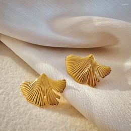Hoepel oorbellen unieke verticale korrel ginkgo bladstudie vingaat goud vergulde metalen ketting waterdichte roestvrijstalen sieraden Bijoux