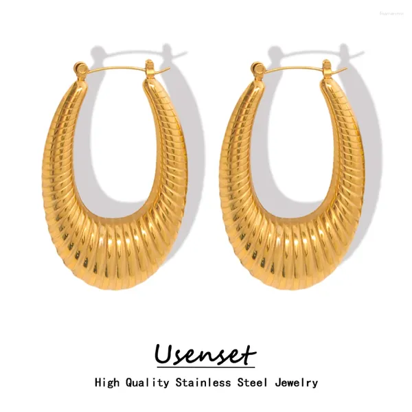 Boucles d'oreilles créoles USENSET haut de gamme étanche en acier inoxydable plaqué or, ovale poli, bijoux à la mode pour femmes