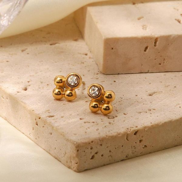 Pendientes de aro Uworld clásico de acero inoxidable francés de circón blanco boho perlas de pelota 18k joyas geométricas de oro bijoux