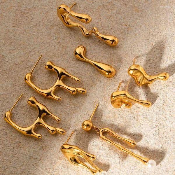 Boucles d'oreilles créoles Uworld acier inoxydable asymétrie insolite grand goujon déclaration métal moulé étanche créatif doré bijoux femmes cadeau