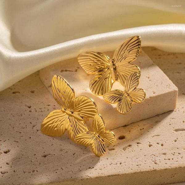 Boucles d'oreilles créoles Uworld en acier inoxydable papillon insecte individuel, couleur or 18 carats, métal étanche, bijoux de charme à la mode pour femmes