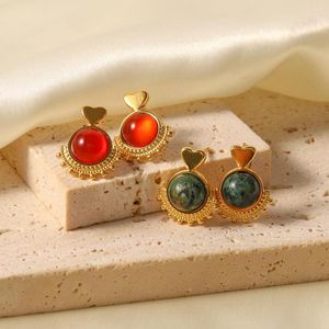Boucles d'oreilles créoles Uworld en acier inoxydable, pierre naturelle Turquoise, plaqué or 18 carats, bijoux pour femmes