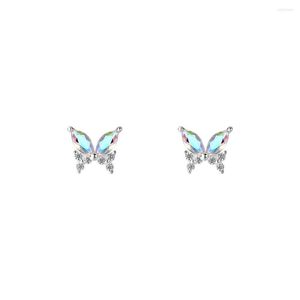 Pendientes de aro de San Valentín para mujer, plata de ley S925, coloridos circón, mariposa, día