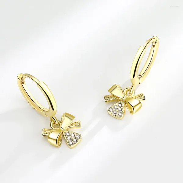 Boucles d'oreilles créoles VENTFILLE 925, timbre couleur or, nœud en Zircon pour femmes et filles, bijoux polyvalents mignons, cadeau d'anniversaire, vente en gros