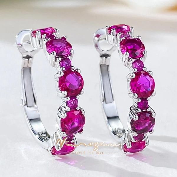 Boucles d'oreilles cerceaux Venregem Round Cut Lab Lab Sapphire Ruby Gemstone pour femmes Gift 925 STERLING Silver Fine Jewelry Wholesale