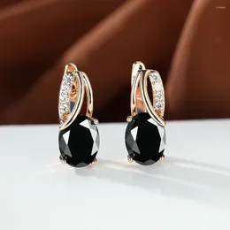 Boucles d'oreilles créoles Vintage plaqué or 14 carats, Zircon ovale noir pour femmes, Clips d'oreille percés élégants, bijoux gothiques de mariée, cadeau de mariage