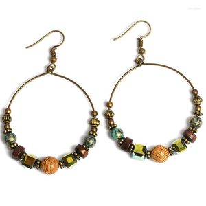 Boucles d'oreilles cerceau Vintage couleur Bronze perle bijoux bohème femmes grand cercle boucle d'oreille fête de mariage Brinco