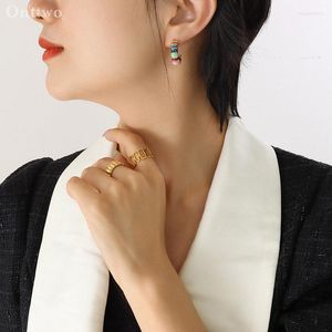Boucles d'oreilles créoles Vintage en forme de C goutte d'huile colorée pour les femmes mode coréenne titane acier K or boucles d'oreilles bijoux