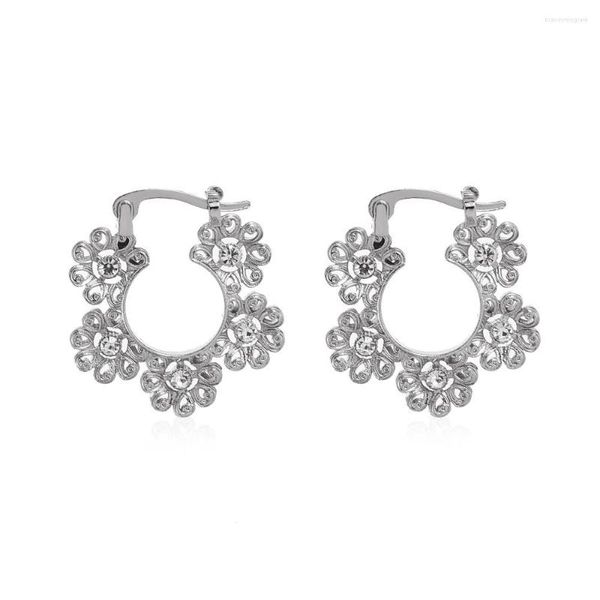 Boucles d'oreilles cerceau Vintage cristal fleur ethnique élégant doux femmes boucle d'oreille bijoux couleur or argent boucles d'oreilles 2Z40C3