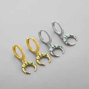 Boucles d'oreilles cerceau Vintage ethnique coloré pour femmes, cristal brillant pavé croissant de lune zircone charmante boucle d'oreille Piercing bijoux