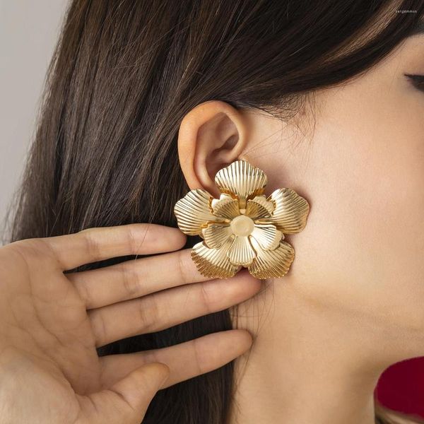 Pendientes de aro Vintage exagerados Color dorado Metal flor grande para mujer Punk elegante regalo de Navidad