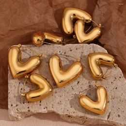 Boucles d'oreilles créoles Vintage en métal plaqué or, cœur épais pour femmes, mode géométrique en acier inoxydable, bijoux de fête, cadeaux