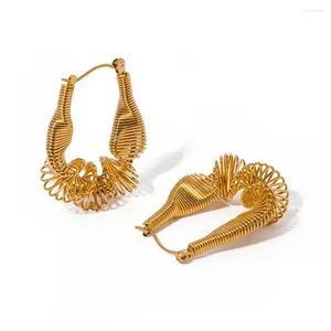 Hoop oorbellen Vintage Gold vergulde draadspiraal dik voor vrouwen Girls Stainlaee Steel Hammered Twist Ear Hoops Huggie Sieraden