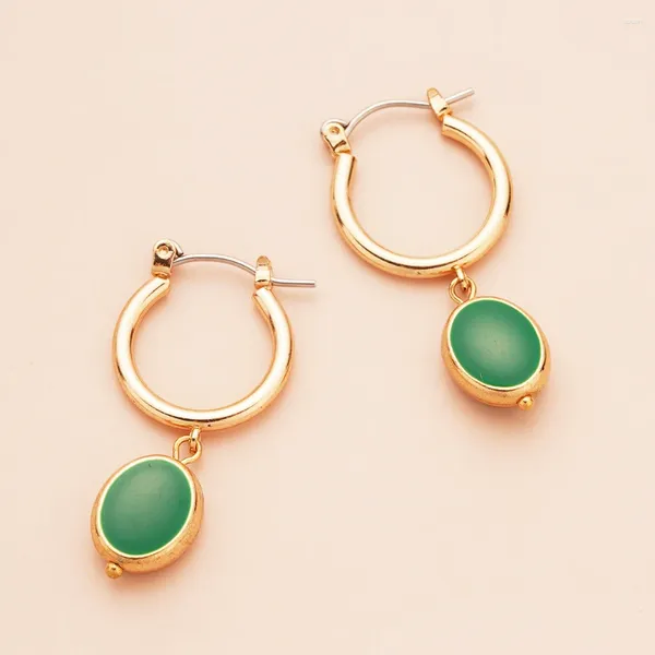 Boucles d'oreilles créoles Vintage en émail vert pour femmes, plaqué or, alliage de Zinc, résine, bijoux de fête décontractés, vente en gros, noël 2023