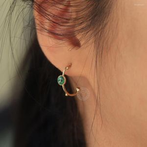 Boucles d'oreilles créoles Vintage pierre verte boucle d'oreille pour femmes filles couleur or acier inoxydable en forme de C ronde Huggie perle breloque DE72