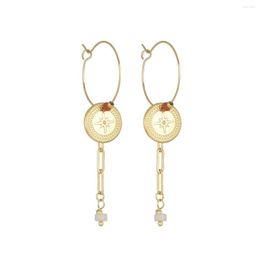 Boucles d'oreilles de cerceau vintage cha￮ne de liens faits ￠ la main longue pour les femmes en acier inoxydable Circle rond Round Star Earge 2022 Cadeau de bijoux tendance