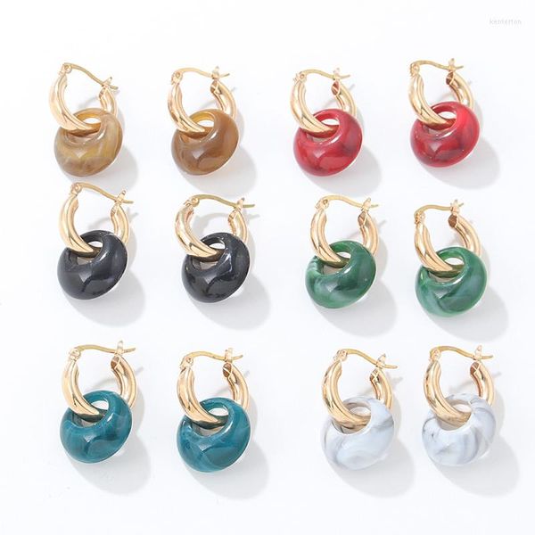 Boucles d'oreilles créoles Vintage résine géométrique pour femmes perle ronde acrylique couleur or Circel oreille fermoir Bijoux Bijoux