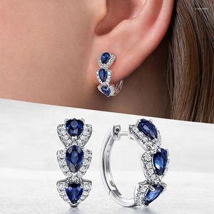 Boucles d'oreilles créoles Vintage en pierre bleu Royal pour femmes, rondes, couleur argent, Zircon blanc, petite boucle d'oreille de mariage, bijoux de fête