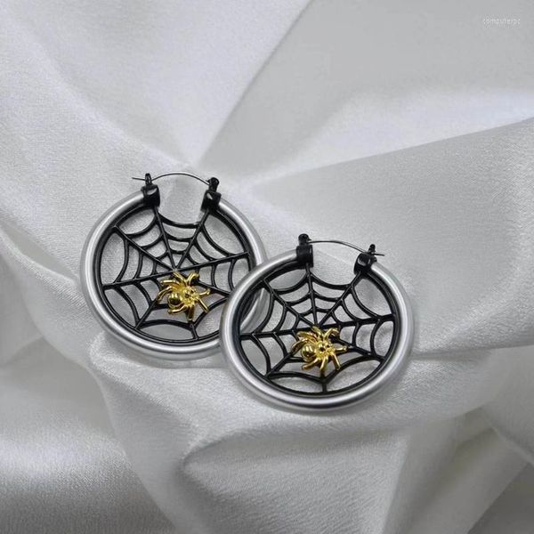 Pendientes de aro Vintage telaraña para mujer Punk Halloween vacaciones negro brillo Color dorado joyería de silicona