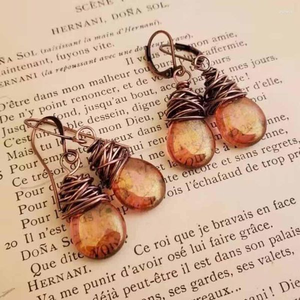 Boucles d'oreilles créoles Vintage Tribal larme violet Orange goutte pour femmes bijoux ethniques Antique métal déclaration balancent cadeau