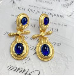 Hoop Oorbellen Vintage Victoriaanse Edward Tijdperk Ovaal Ruby Teardrop Sapphire Ear Drop Dangle Grote Oorbel Retro Rood Blauw Glas Verklaring