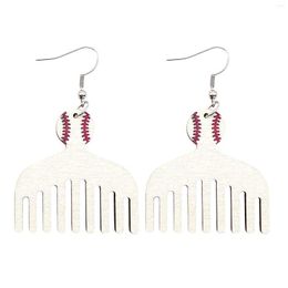 Boucles d'oreilles créoles vintage bois personnalisé design baseball peigne pendentif fine boucle d'oreille ensemble