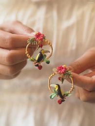 Boucles d'oreilles créoles Vintage, pendentif pic, anneau en émail artisanal forêt Ty-up