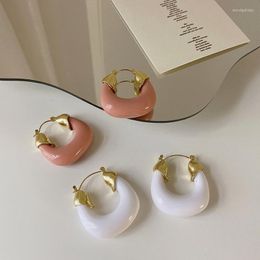 Boucles d'oreilles créoles VSnow Creative rose blanc résine géométrique boucle d'oreille pour les femmes couleur or métallique évider bijoux de fête