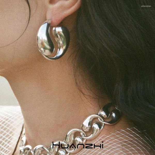 Boucles d'oreilles créoles goutte d'eau Tai Chi métal Yin Yang laiton pour femmes fille Vintage quotidien Simple Unique bijoux HUANZHI 2023