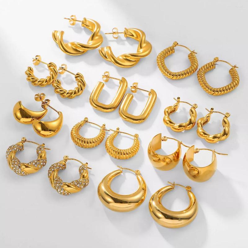 Pendientes de aro Joyería resistente al agua Antideslustre Lujo Chunky 18K PVD Metal chapado en oro Acero inoxidable para mujeres