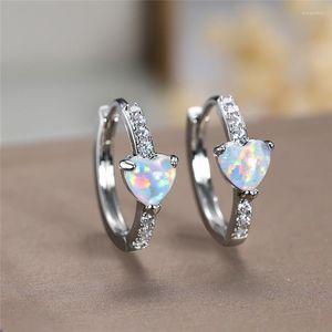 Boucles d'oreilles cerceau opale de feu blanc femme mignon coeur pierre délicate couleur argent mariage pour femmes bijoux de fiançailles