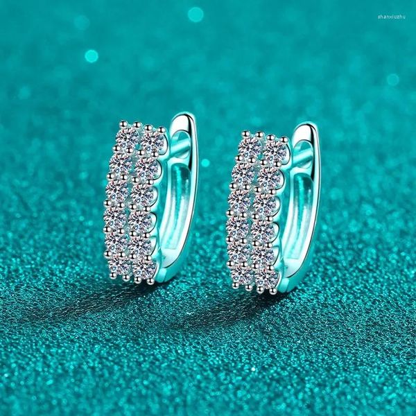 Boucles d'oreilles de cerceau or blanc 18k 0,72 cot les lignes doubles Moisanite de diamant boucle d'oreille simple