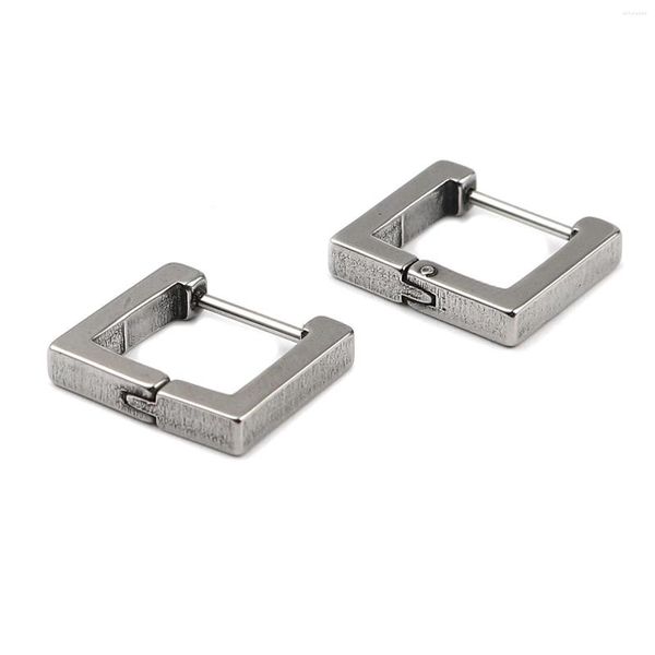 Boucles d'oreilles créoles en gros en acier inoxydable 304 couleur argent Rectangle 15 mm x 13 mm Taille du poteau/fil : (calibre 19) 2 paires