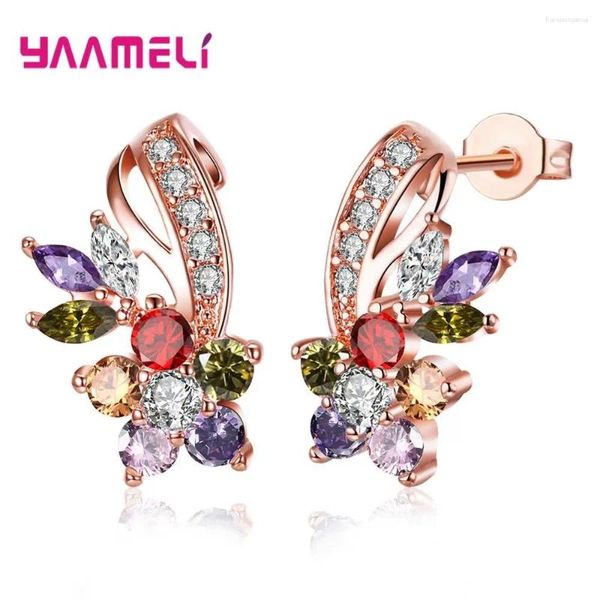 Boucles d'oreilles créoles en argent Sterling 925, bijoux fantaisie magnifiques, cristaux multicolores, Design de feuilles, fête de mariage, vente en gros