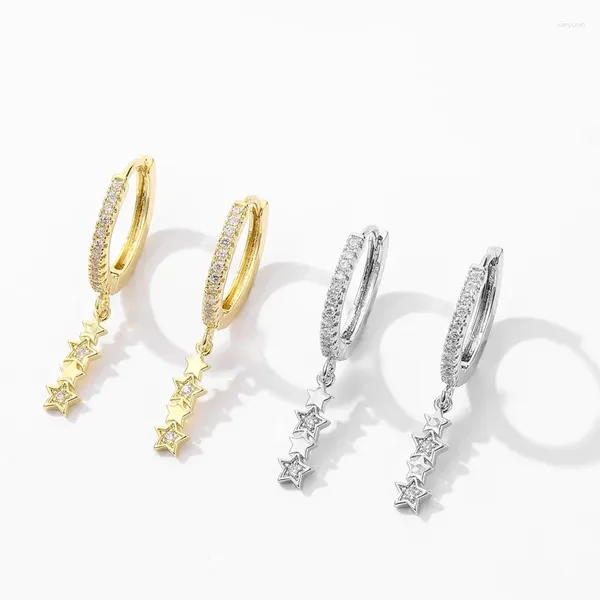 Boucles d'oreilles créoles en gros mode plein cubique Zircon géométrique une étoile d'amour conception de luxe balancent goutte femmes filles Ins bijoux Pendientes