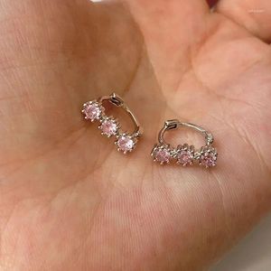 Boucles d'oreilles créoles en Zircon rose pour femmes, bijoux d'été, accessoires Cool, breloques, Kpop, vente en gros