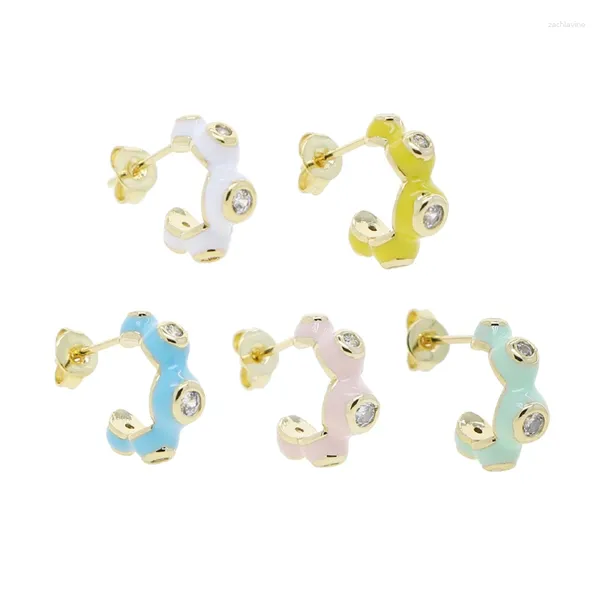 Boucles d'oreilles créoles pour femmes, bijoux classiques géométriques, cercle rond, couleur or, pâte d'émail avec 5A CZ, vente en gros