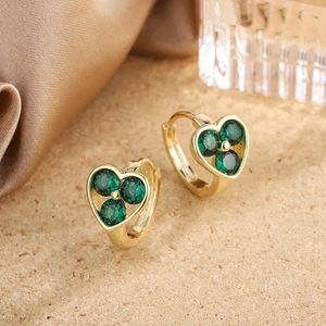 Boucles d'oreilles créoles pour filles, couleur or, cœur d'amour, trois Zircon, pour femmes, cadeau d'anniversaire pour fille, accessoires de bijoux fins, vente en gros