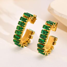 Hoop oorbellen Groothandel Moderne mode C Chape Emerald Color Green Cz Gems Ear Stud Huggie U -vormig goud aangepaste sieraden Lot