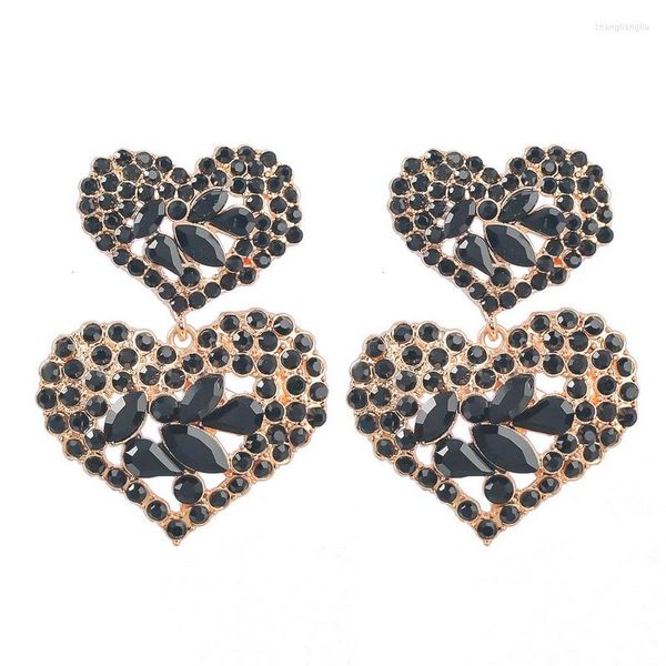 Boucles d'oreilles créoles en gros Studing boucle d'oreille en forme de coeur rose couleurs noires avec verre cristal clair strass 2022 tendance bijoux de luxe pour femmes