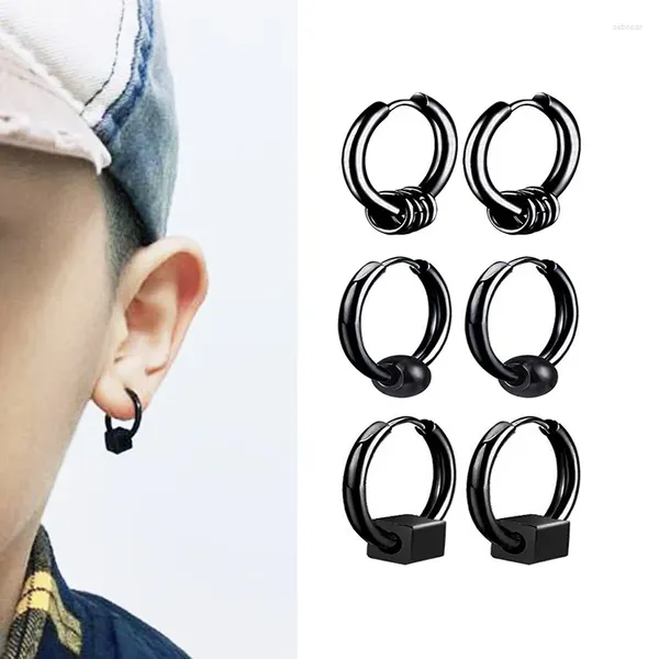 Pendientes de aro WKOUD 1-3 pares Punk Ball Colgante cuadrado pequeño para hombres/mujeres hebilla de oreja de acero inoxidable joyería gótica de Hip Hop