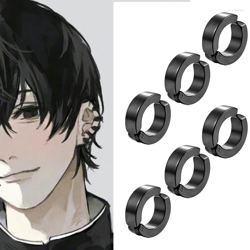 Hoop Earrings WKOUD 2-6pcs Anime Man Cosplay Ear Clip Women Men Punk Black No Pierced Fake Circle Jewelry