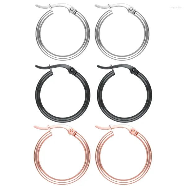 Boucles d'oreilles créoles WKOUD 3 paires d'ensemble en acier inoxydable pour hommes et femmes Huggie Ring Cartilage Piercing 10MM