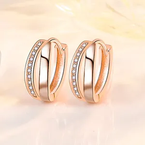 Pendientes de aro para mujer, aretes pequeños geométricos huecos de Color oro rosa a la moda, joyería de boda de circonia cúbica de alta calidad