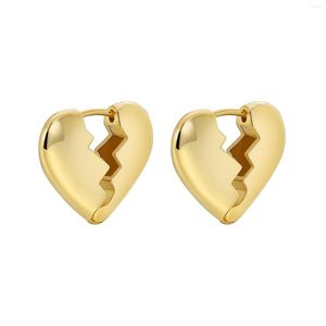 Boucles d'oreilles créoles plaquées or 14 carats pour femmes, bijoux minimalistes avec grand cœur, pendentif, mode coréenne