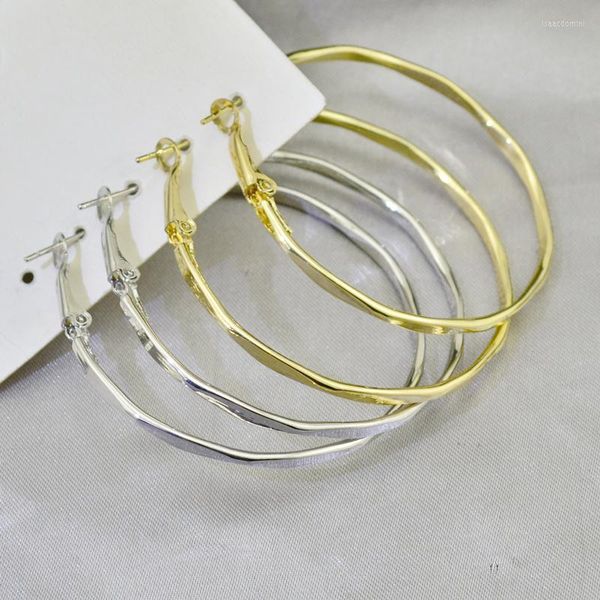 Boucles d'oreilles créoles pour femmes, grand cercle plaqué or et argent, bijoux tendance, bonne Texture métallique, fille brillante pour femmes