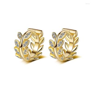 Pendientes de aro para mujer, elegantes, Retro, en forma de hoja, de cristal, circón, dorado/blanco, brillante, Huggie, Vintage, encantador, Piercing para la oreja, joyería