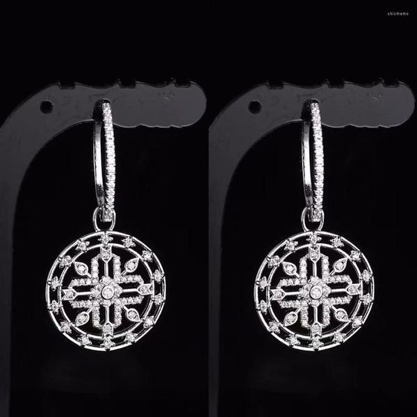 Boucles d'oreilles créoles Bijoux cadeau femme Argent 925 Croix Pendentif rond Grande boussole Mandala Fleur