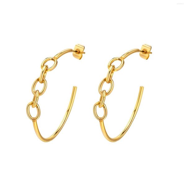 Pendientes de aro para mujer, cadena en forma de C, Color dorado, acero inoxidable, par de pendientes, estilo femenino, regalo de fiesta de Navidad para niñas