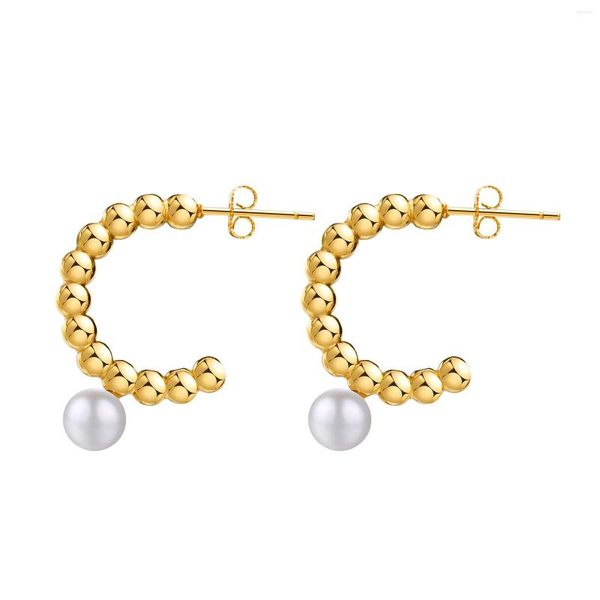 Boucles d'oreilles créoles femmes chaînes perle en forme de C couleur or acier inoxydable Style féminin paire cadeau de fête de noël à elle